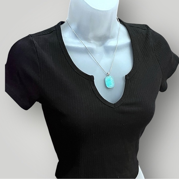 *Handmade Glittery Glass Pendant 18” Stainless Steel Necklace - Picture 4 of 8